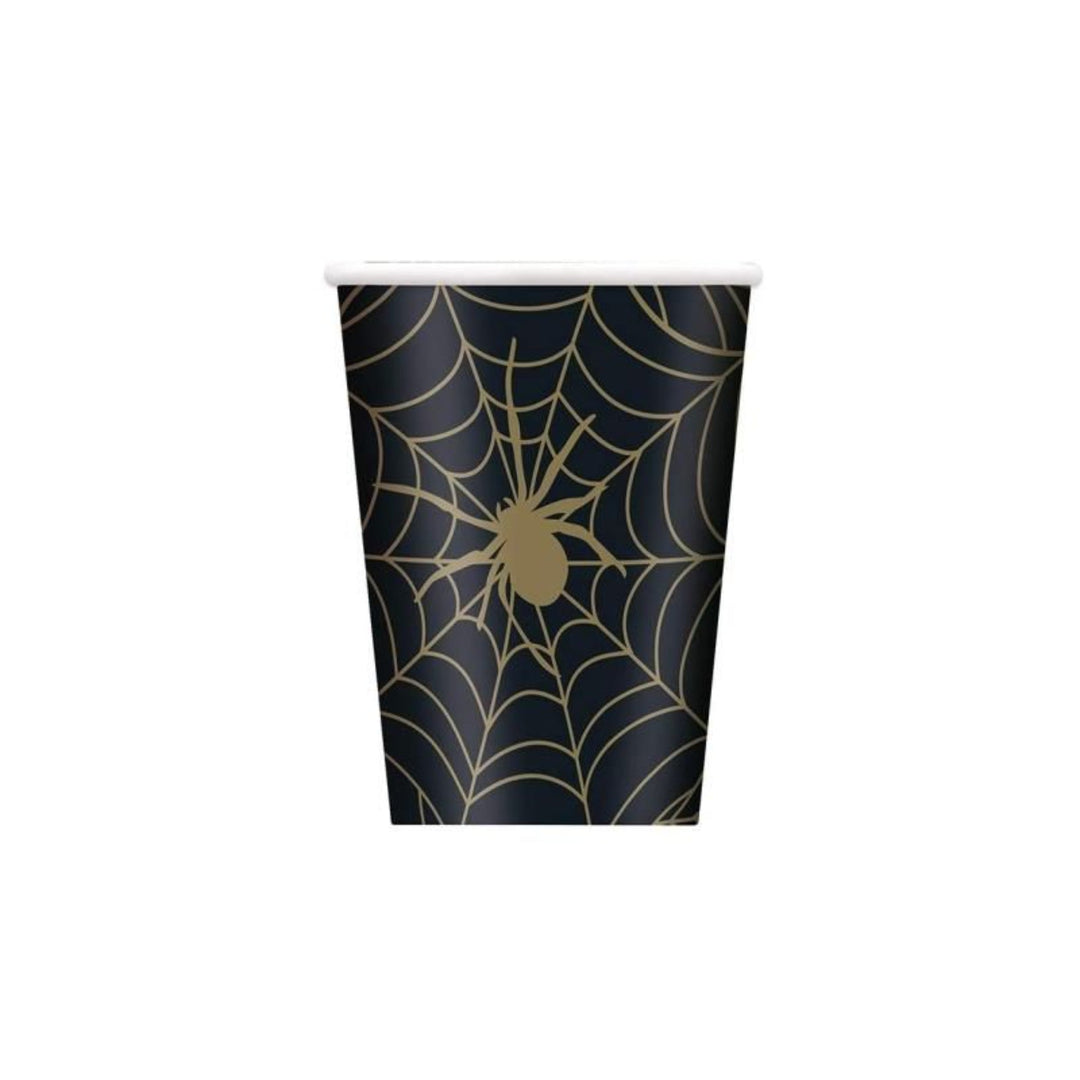 Black & Gold Spiderweb Paper Cups - 8pk