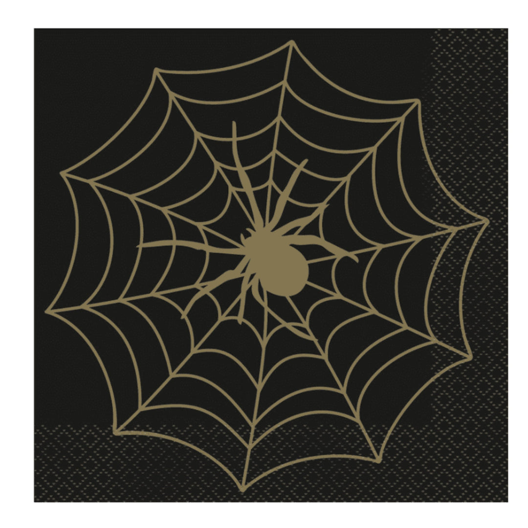 Black & Gold Spiderweb Paper Napkins - 16pk