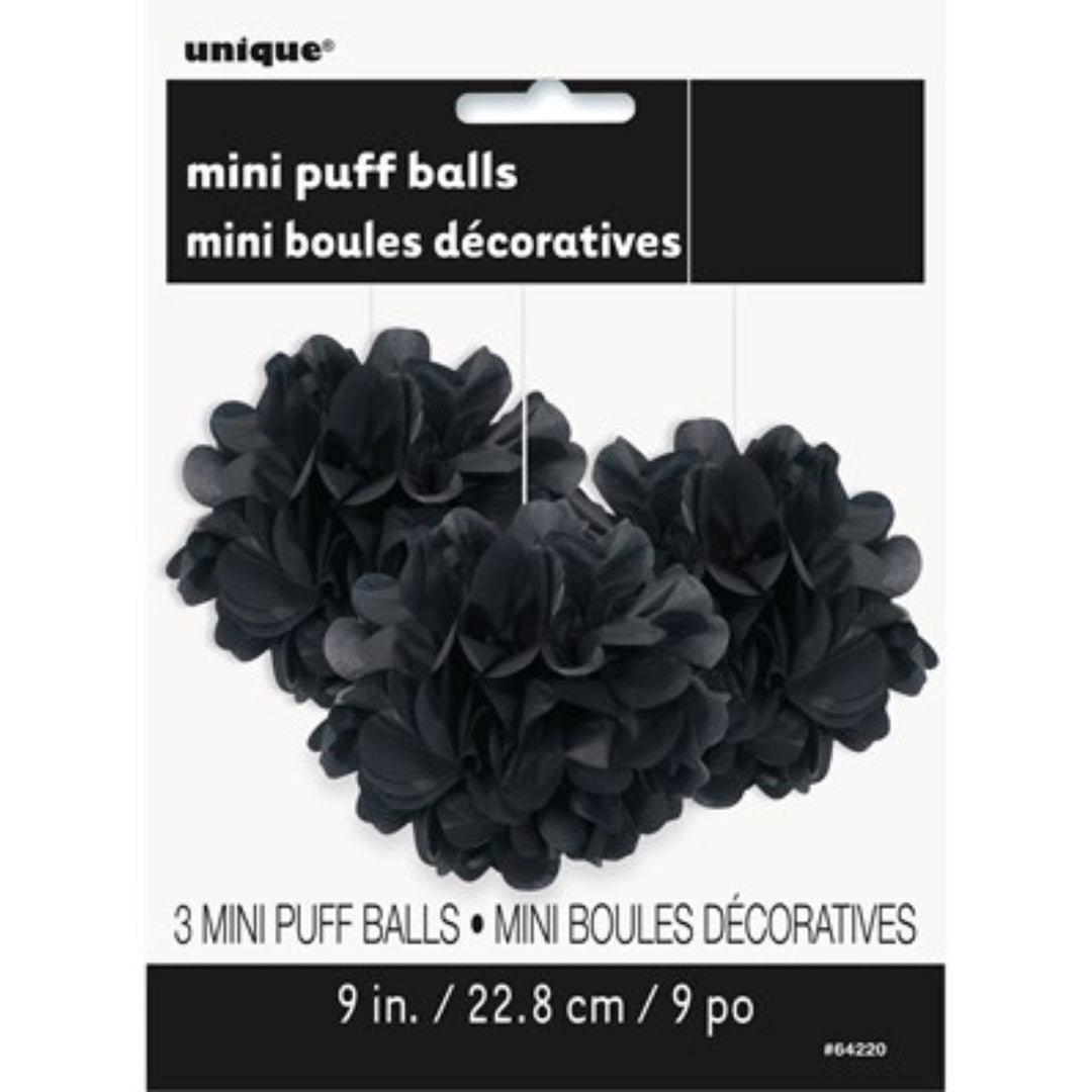 Black Mini Puffball Hanging Decorations - 3pk