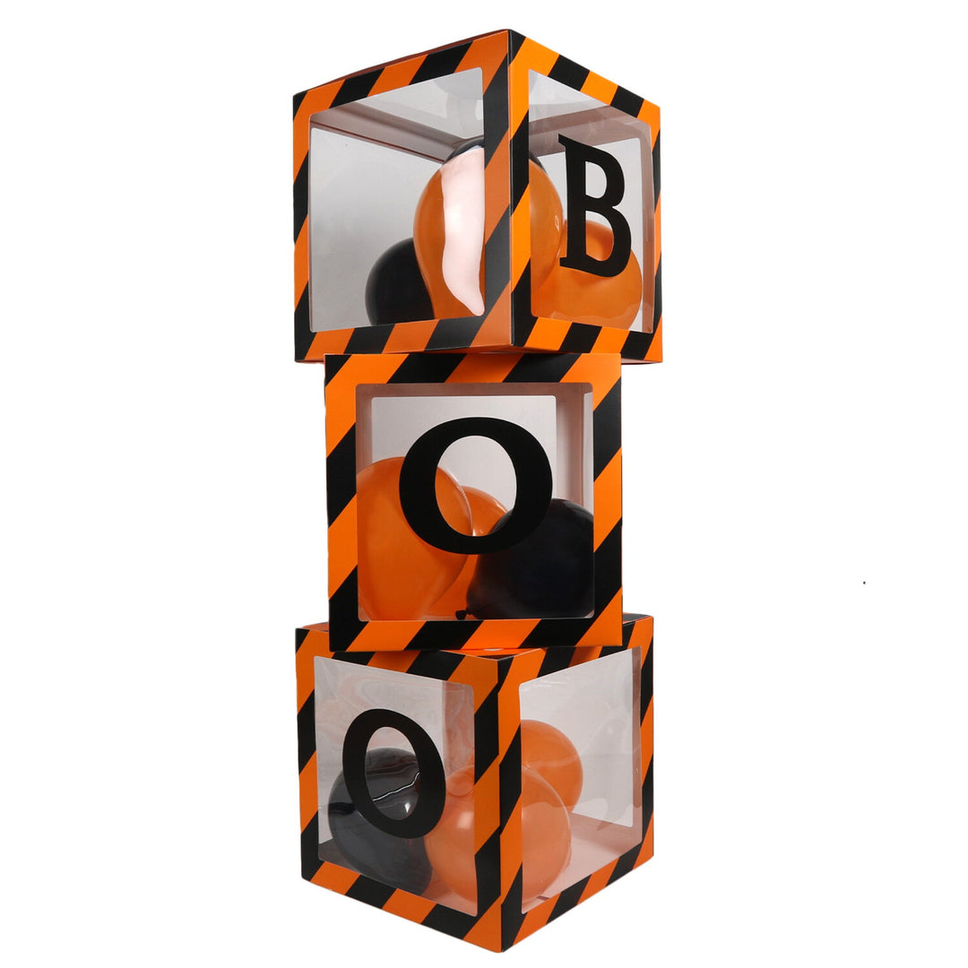 Orange & Black Clear Balloon Boxes - 3pk