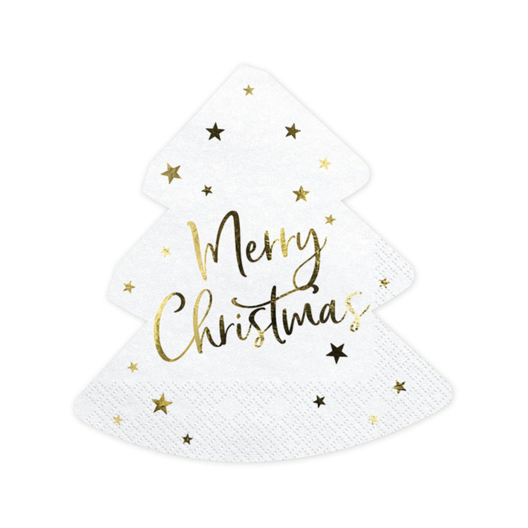 Merry Christmas Tree Shaped Paper Napkins - 20pk