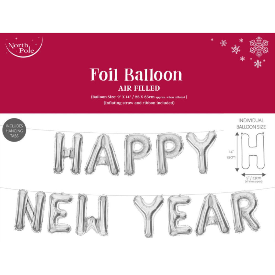 Happy New Year Silver Foil 14" Letter Balloon Banner