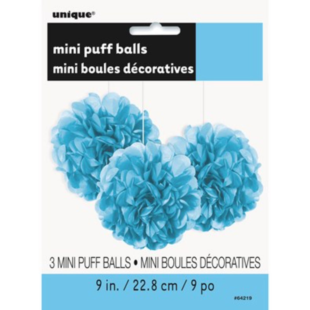 Light Blue Mini Puffball Hanging Decorations - 3pk