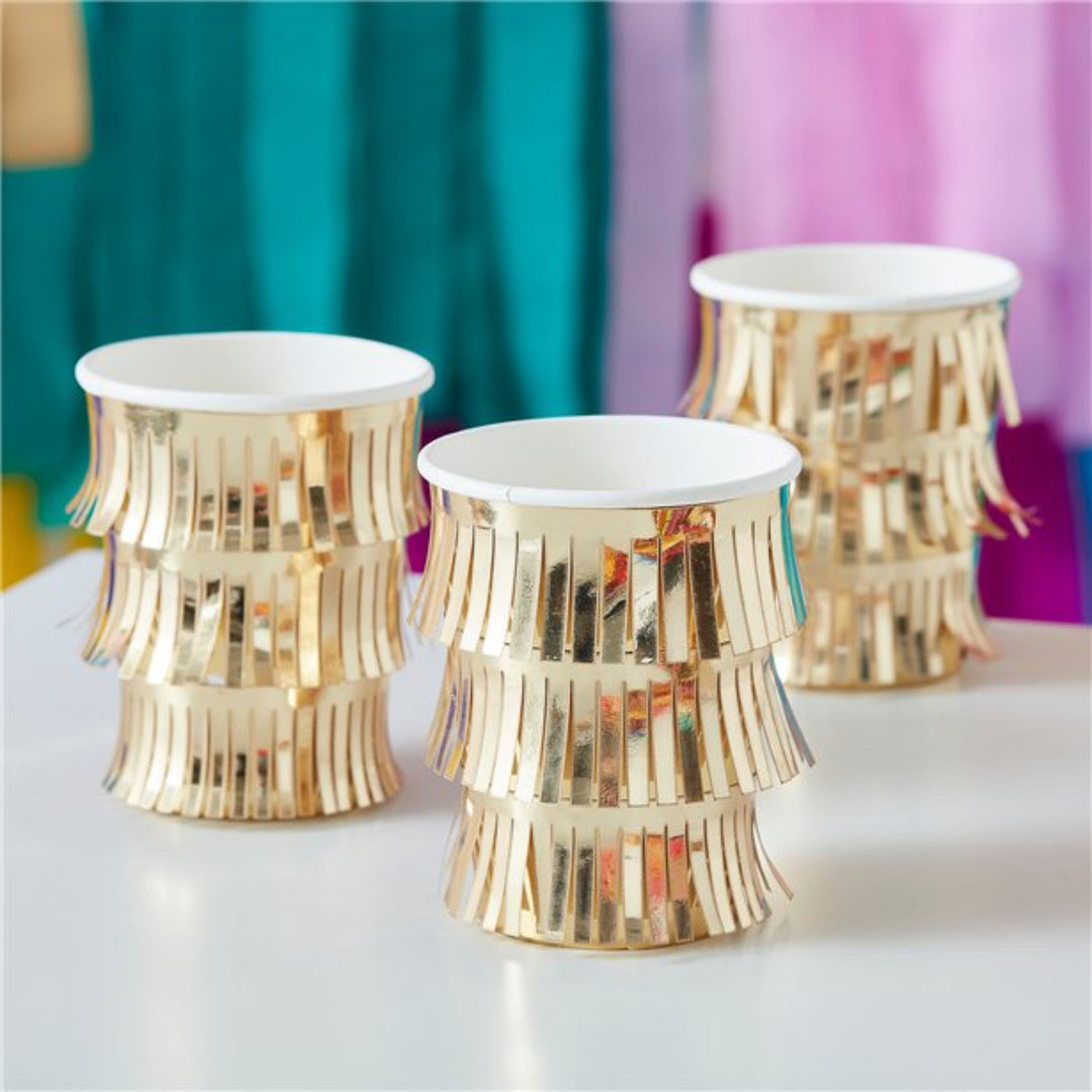Gold Foil Fringed Paper Cups - 8pk