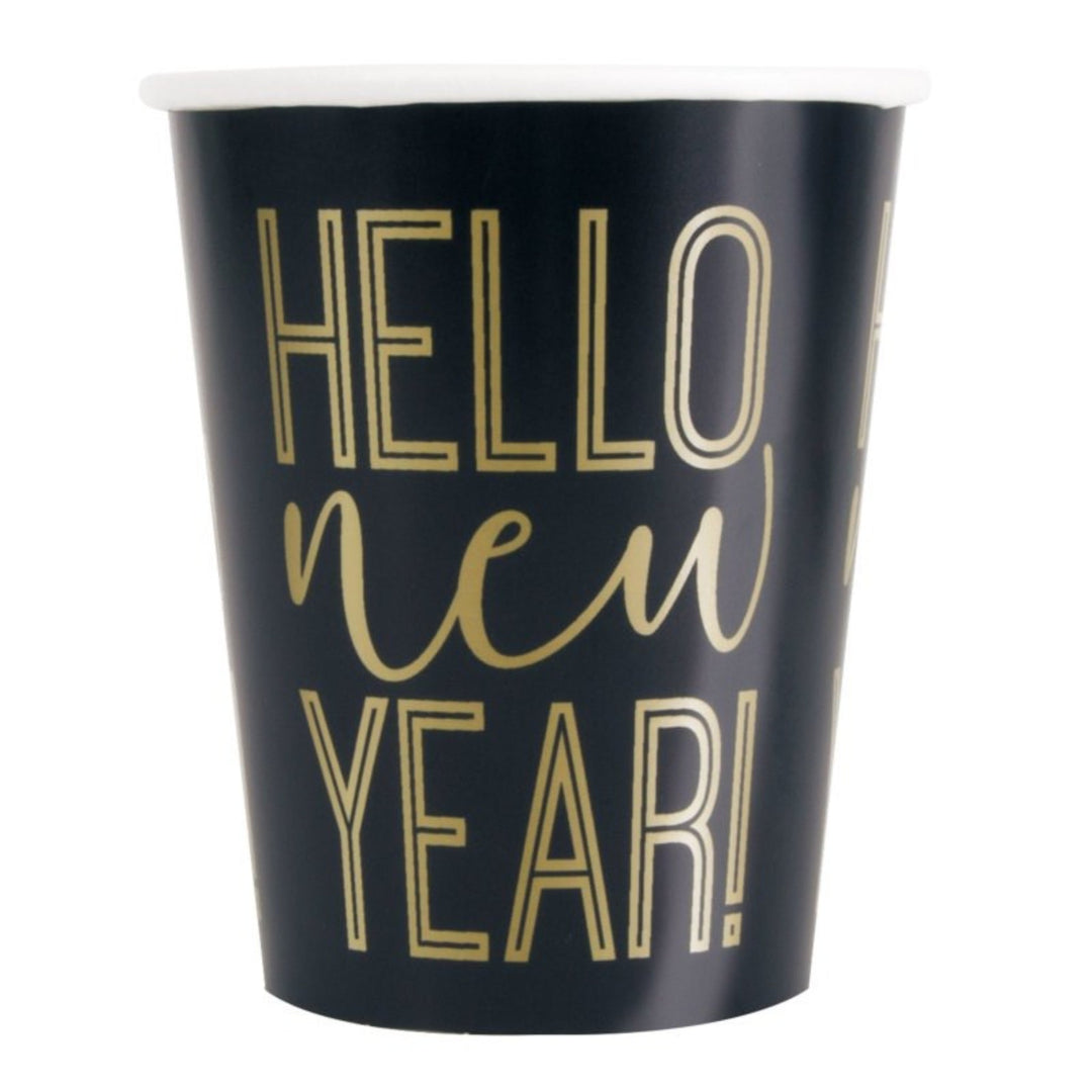 New Years Gold & Black Paper Cups - 8pk