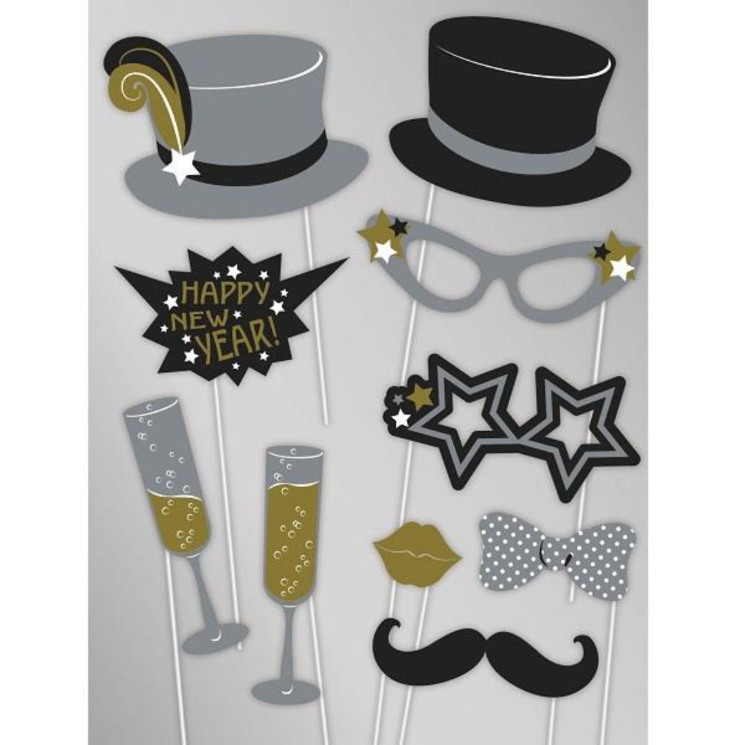New Year Party Photo Booth Props - 10pk