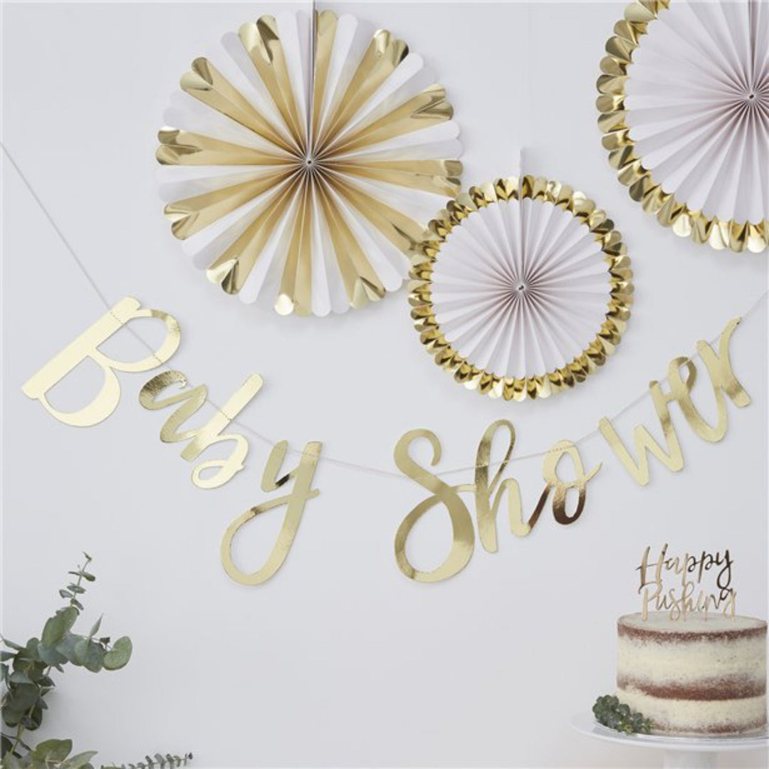 Oh Baby! 'Baby Shower' Gold Foiled Letter Banner - 1.5m