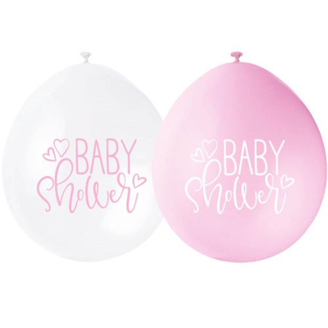 Pink and White Baby Shower Latex Balloons - 10pk