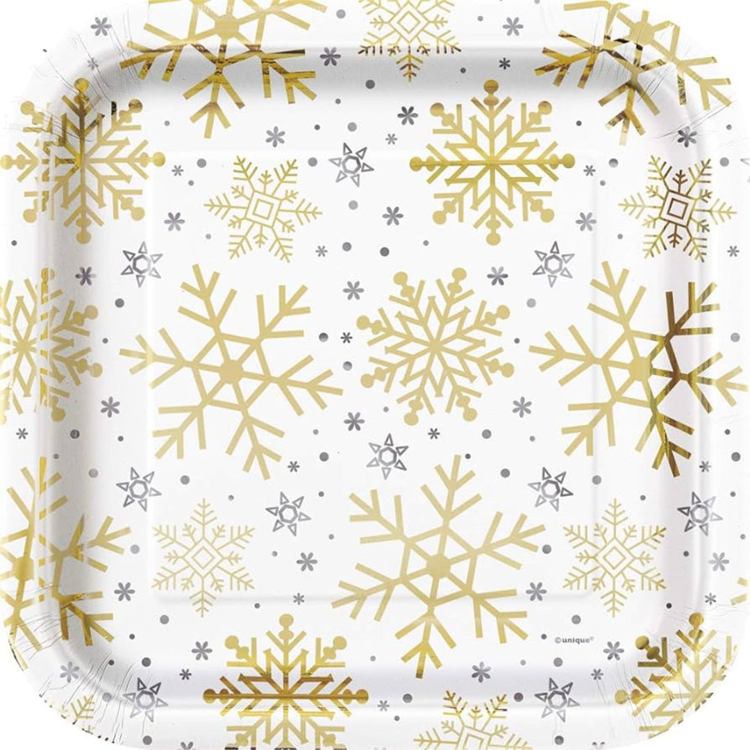 Silver & Gold Snowflake Square Paper Plates - 8pk