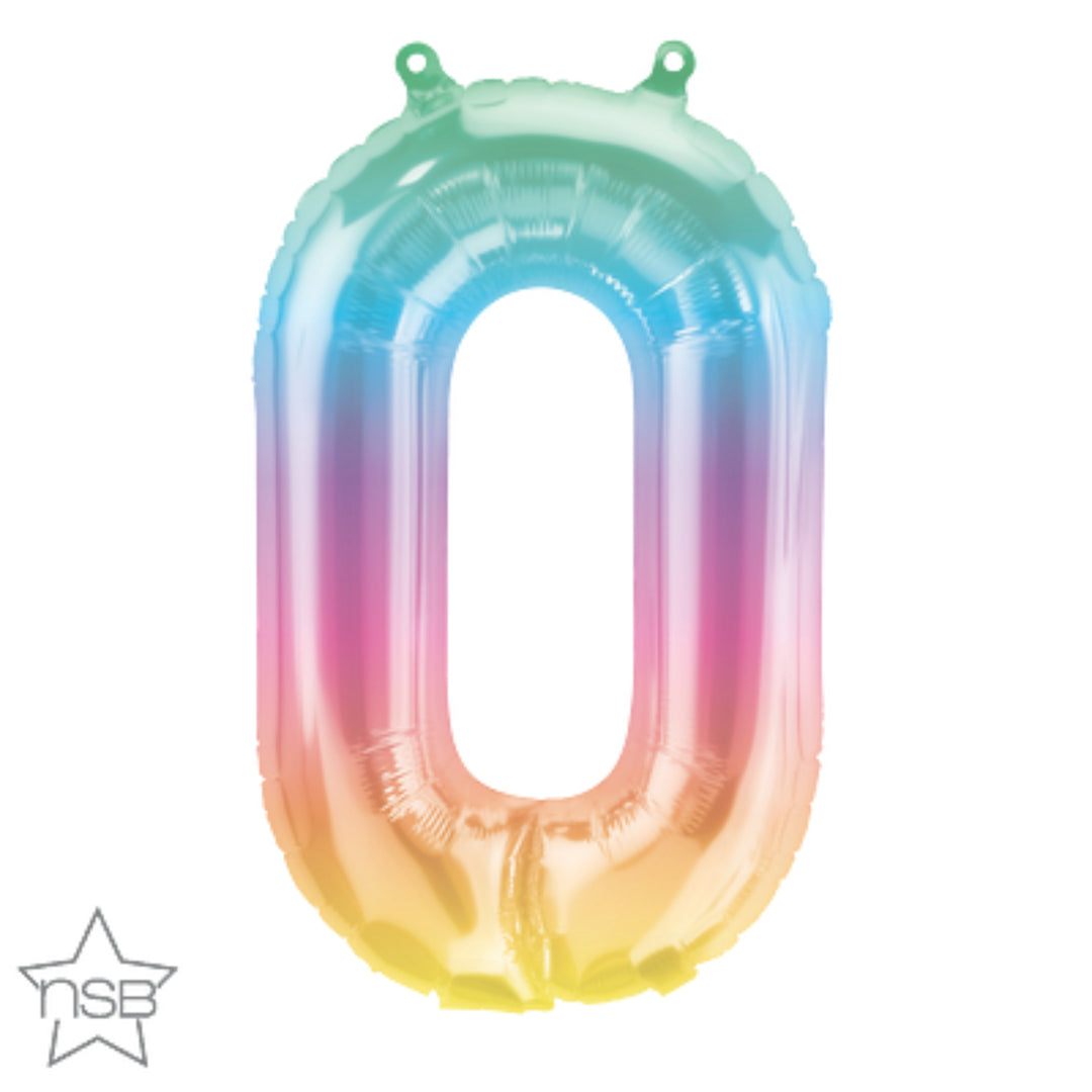 Mini 16" Rainbow Ombre Foil Number 0