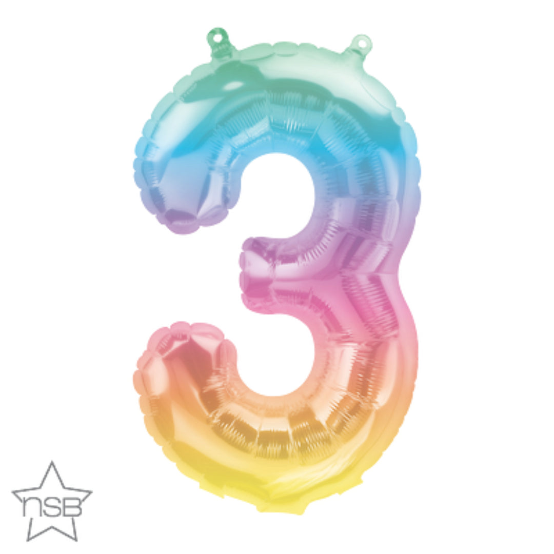 Mini 16" Rainbow Ombre Foil Number 3