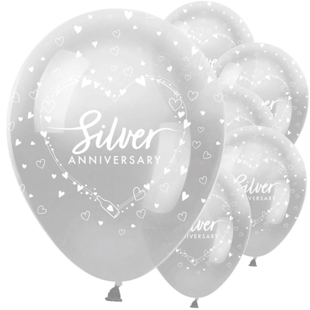 Silver 25th Wedding Anniversary 12" Latex Balloons - 6pk