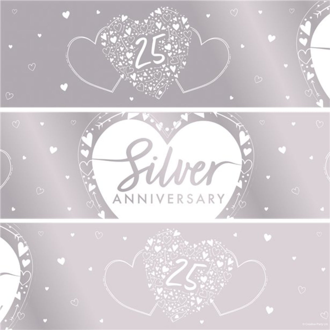 Silver 25th Wedding Anniversary Foil Banner - 2.74m