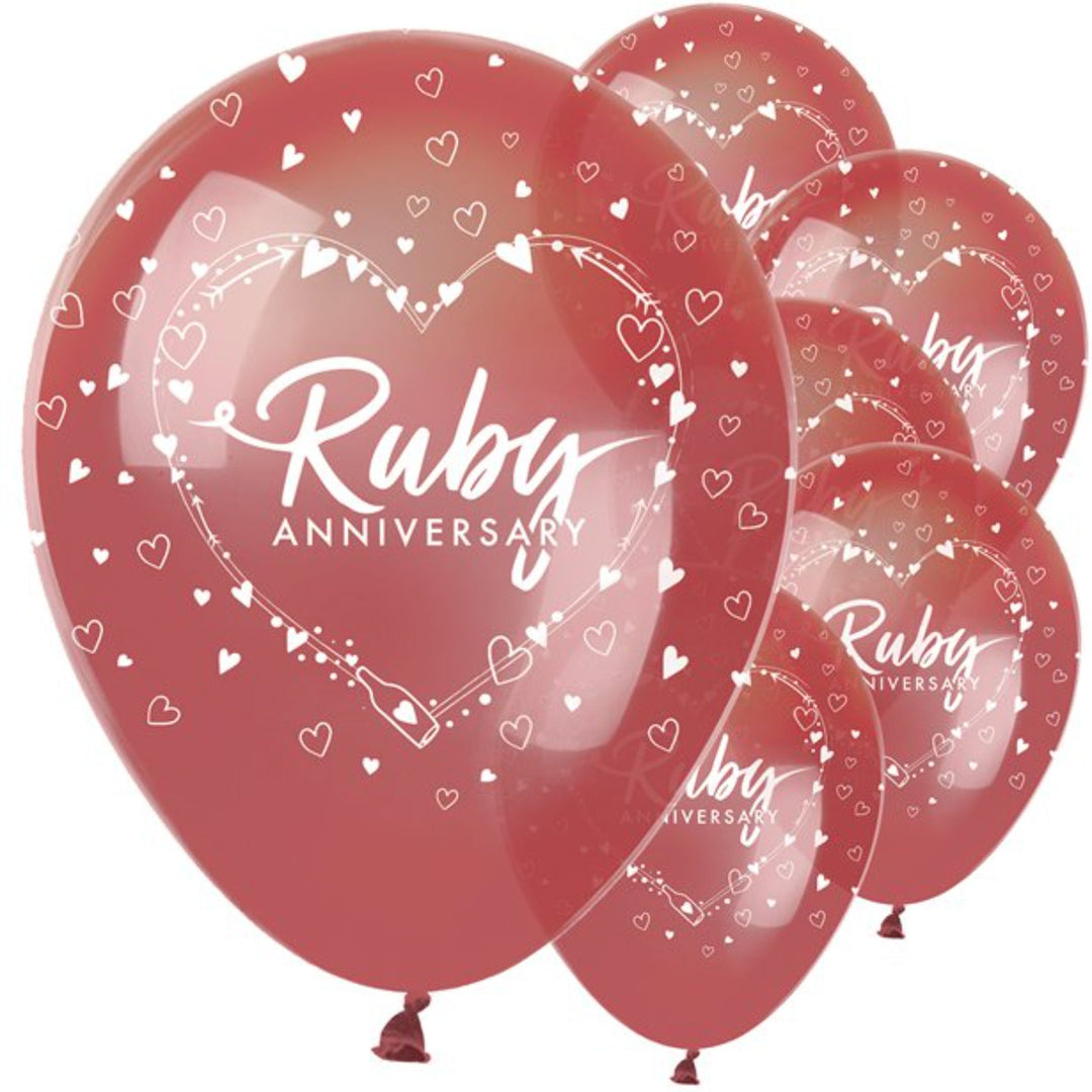 Ruby 40th Wedding Anniversary 12" Latex Balloons - 6pk