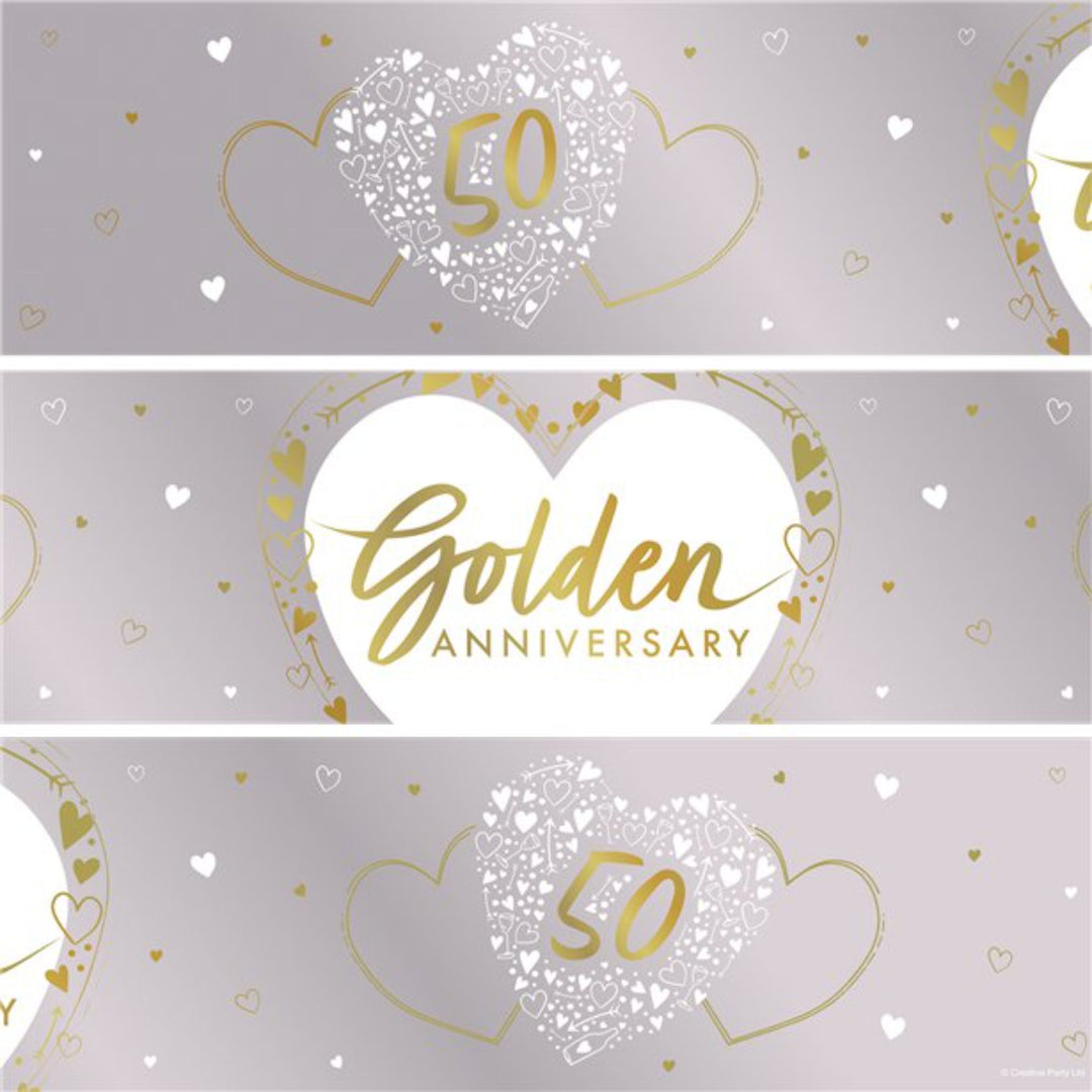Golden 50th Wedding Anniversary Foil Banner - 2.74m