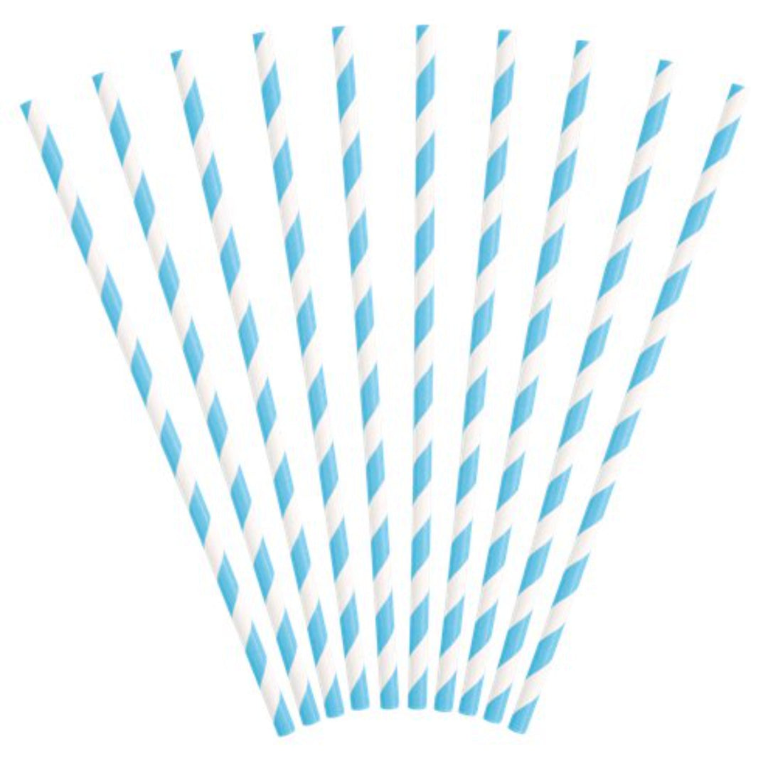 Light Blue Stripe Paper Straws - 10pk
