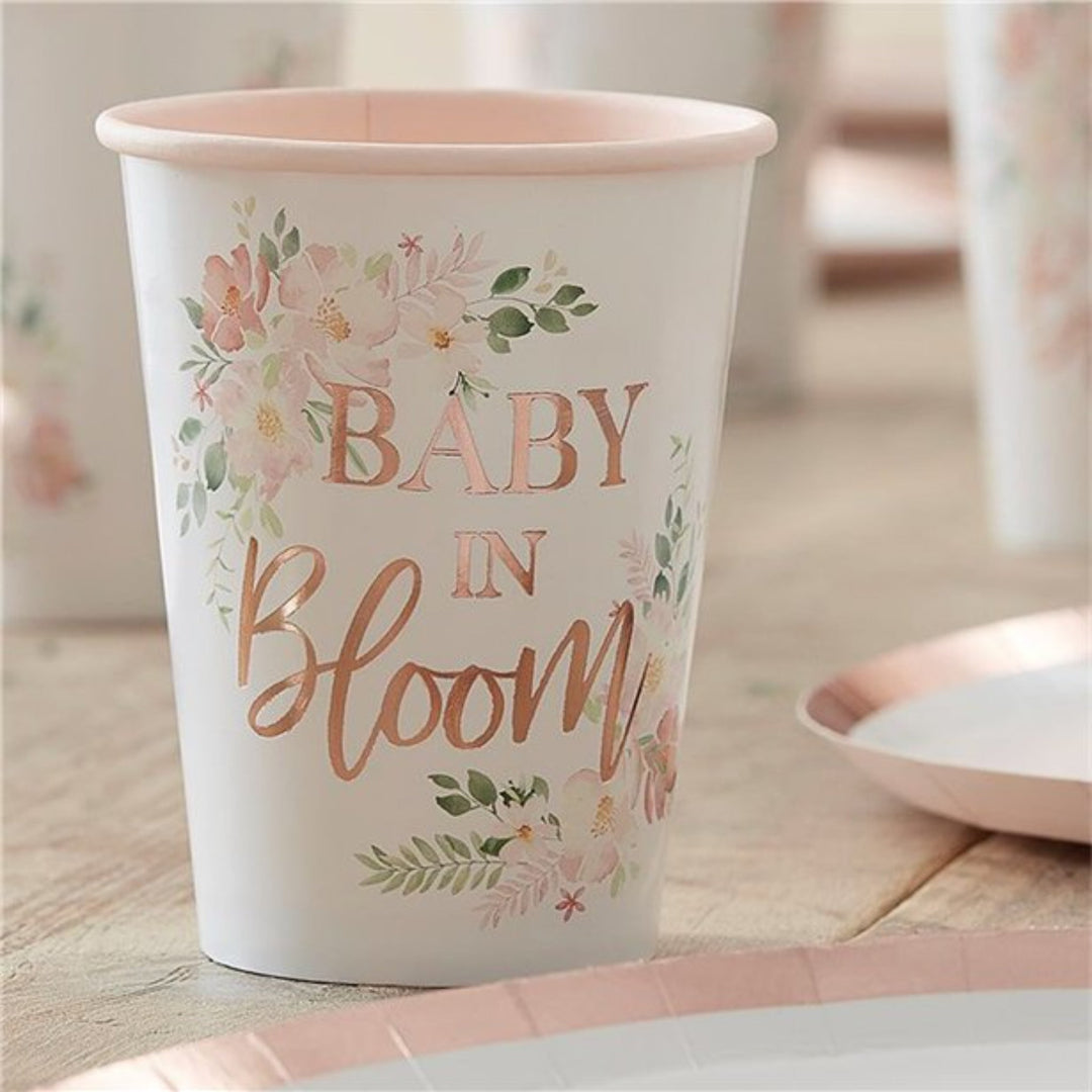 Baby In Bloom Floral Paper Cups | Sandbach Party Supplies