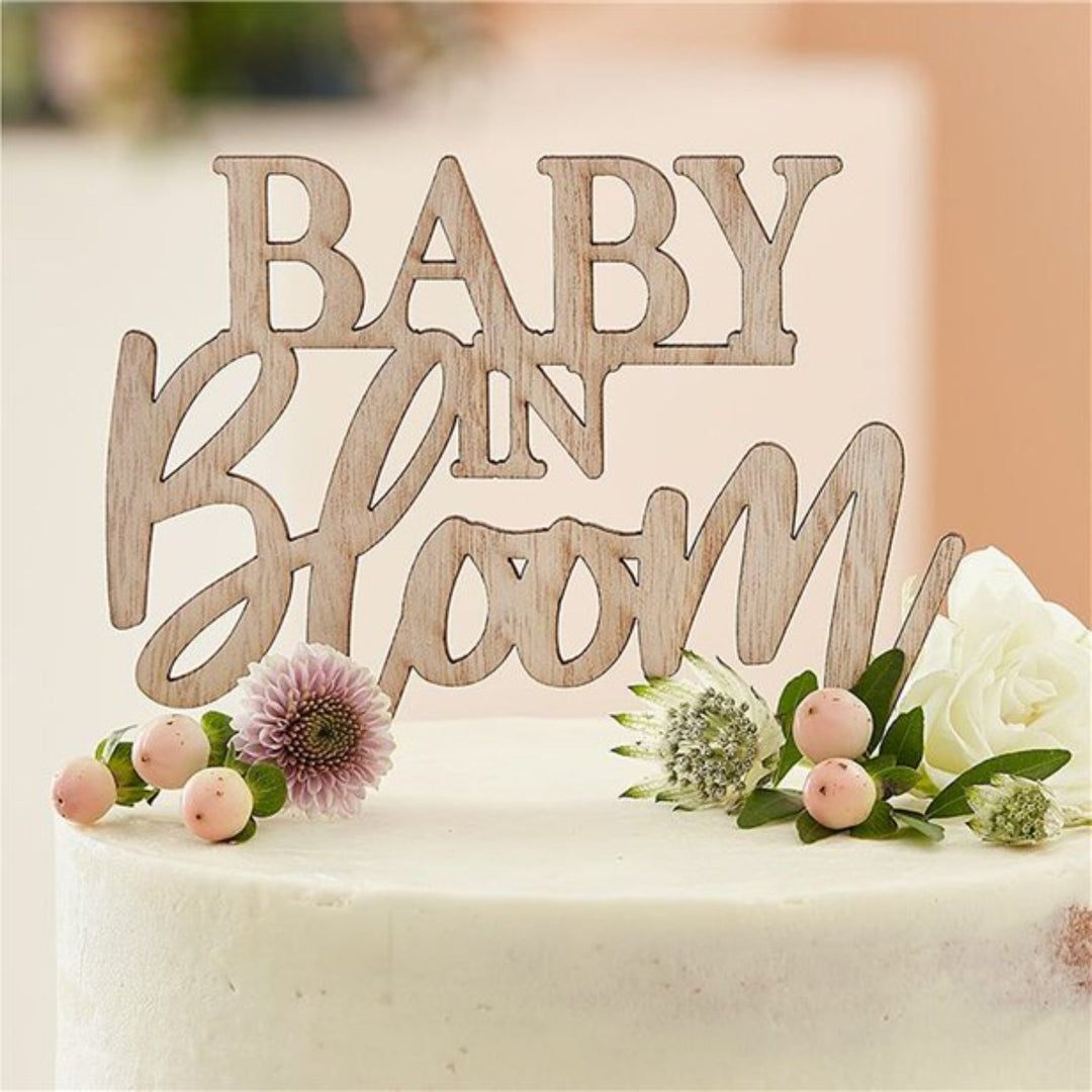 Baby In Bloom Wooden Cake Topper - 19.5cm