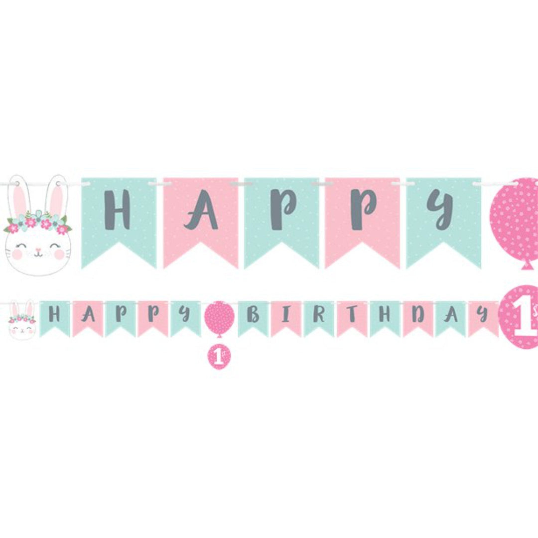 Birthday Bunny Ribbon Banner with 1st Birthday Stickers - 1.9m