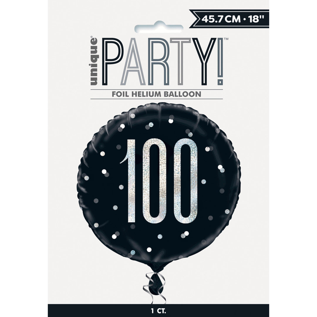 Black Glitz 100th Birthday Prismatic 18" Foil Balloon