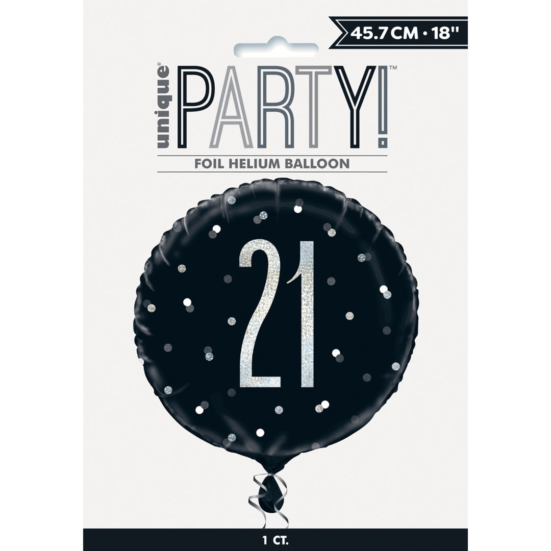 Black Glitz 21st Birthday Prismatic 18" Foil Balloon