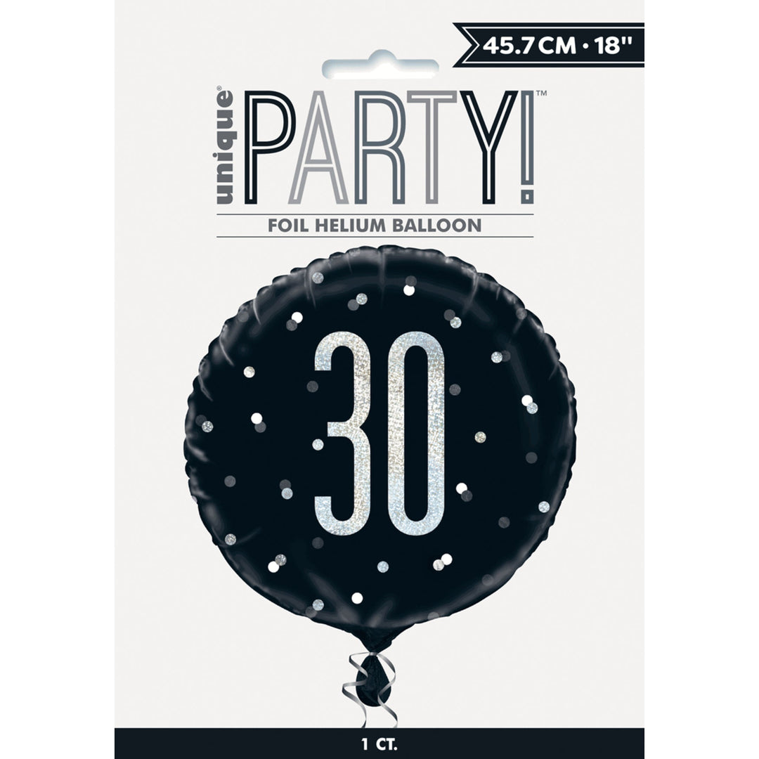 Black Glitz 30th Birthday Prismatic 18" Foil Balloon