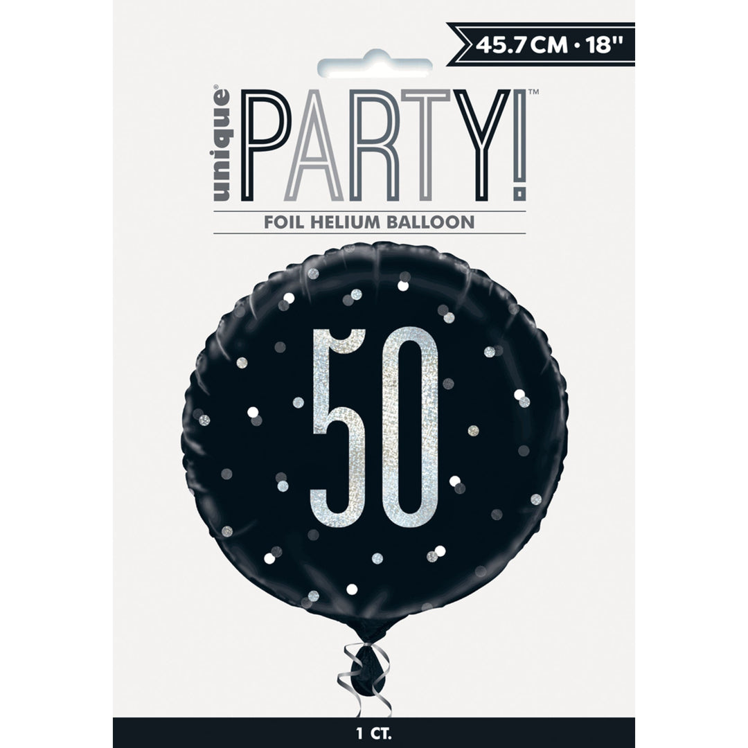 Black Glitz 50th Birthday Prismatic 18" Foil Balloon