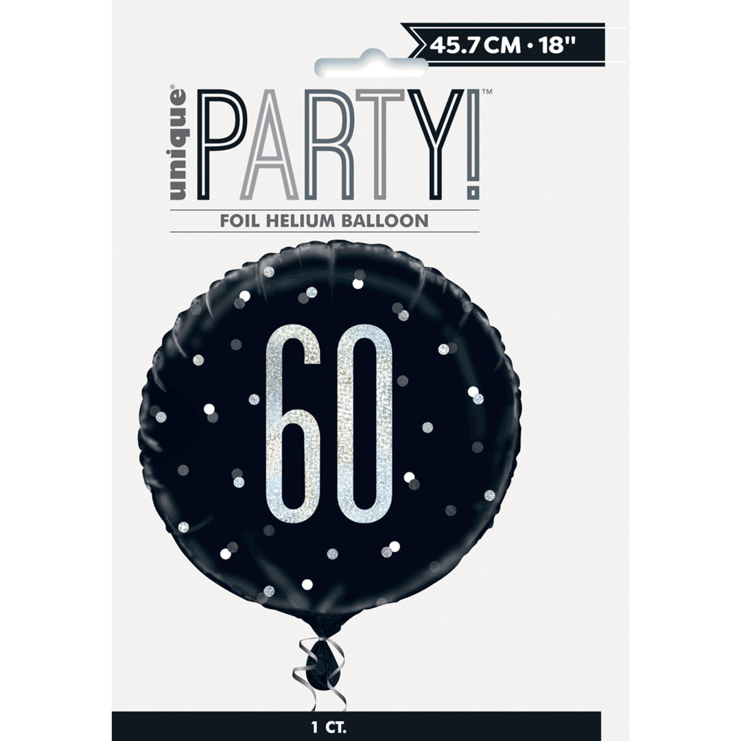 Black Glitz 60th Birthday Prismatic 18" Foil Balloon
