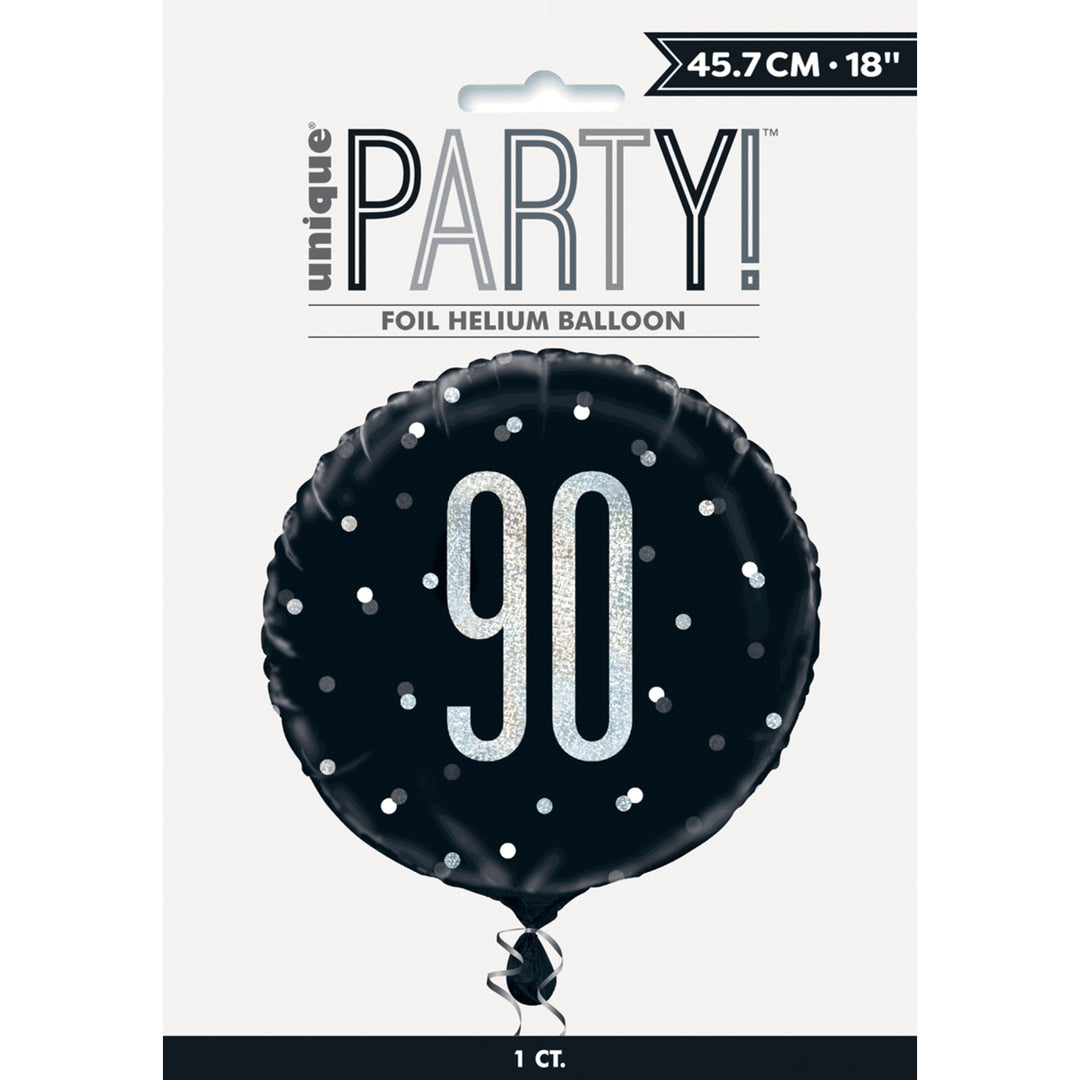 Black Glitz 90th Birthday Prismatic 18" Foil Balloon