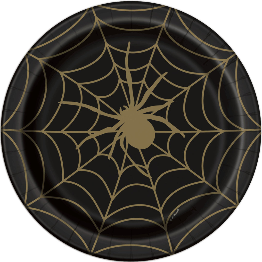 Black & Gold Spiderweb Paper Plates - 8pk