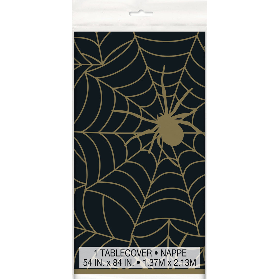 Black & Gold Spiderweb Plastic Tablecover