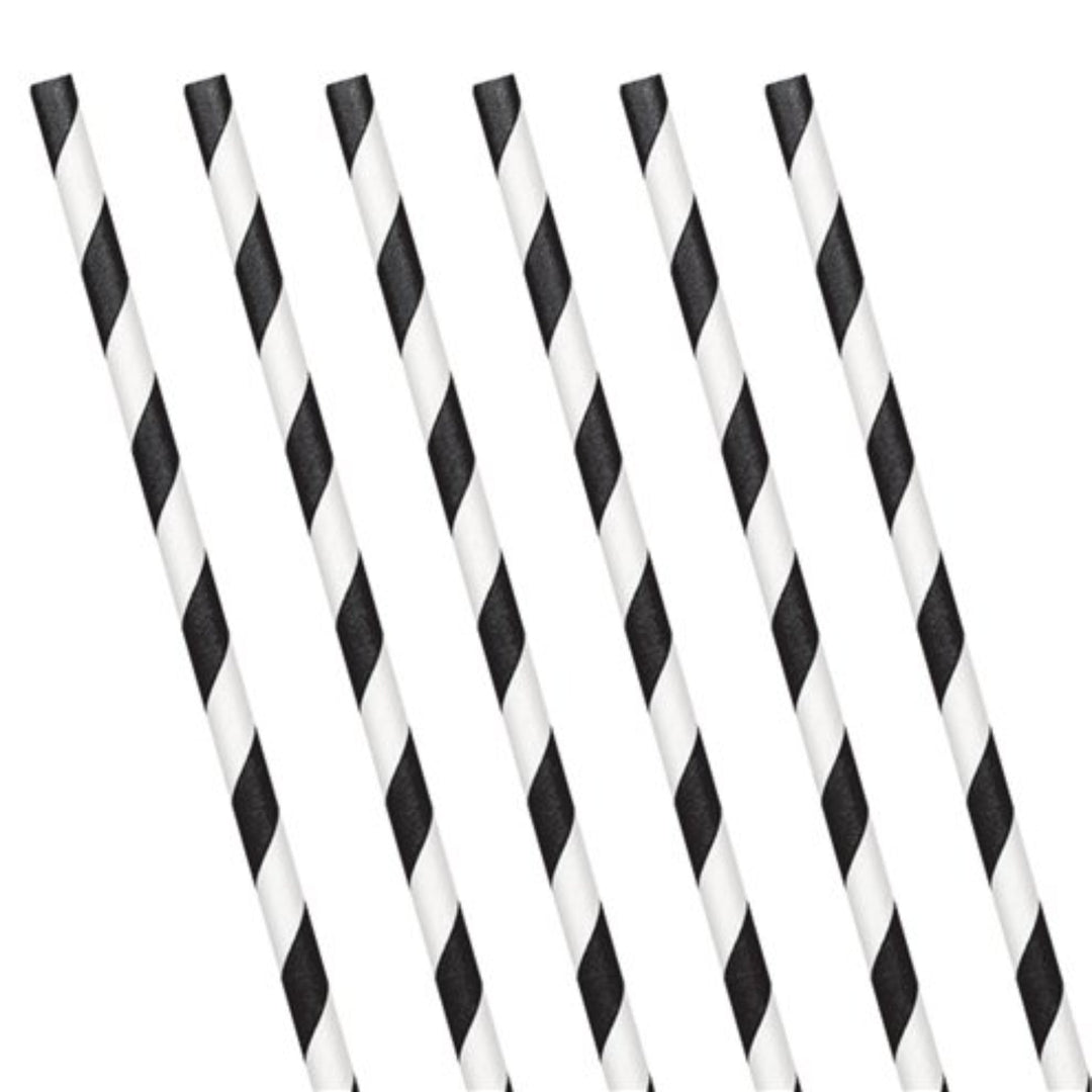 Black Stripe Paper Straws - 24pk