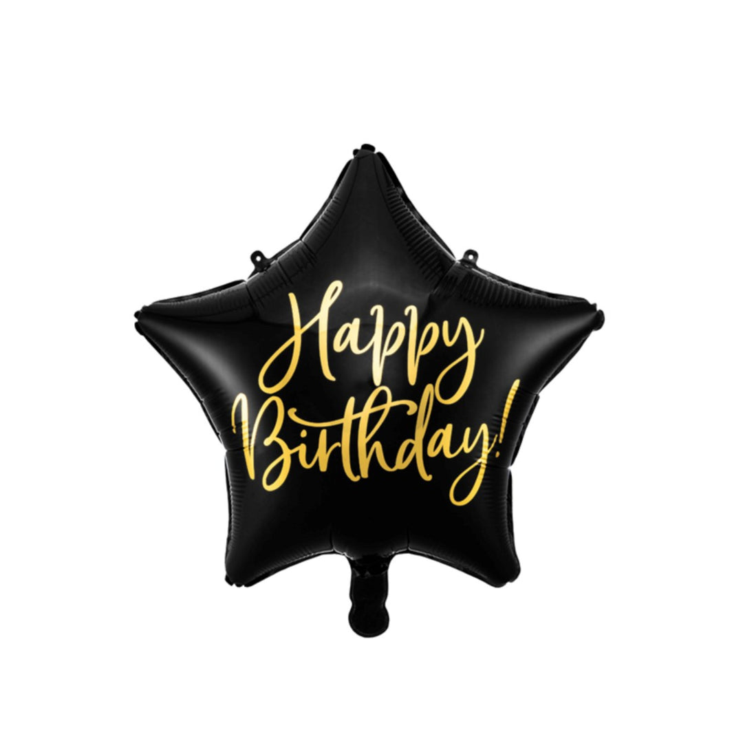 Black & Gold 'Happy Birthday' 18" Star Foil Balloon