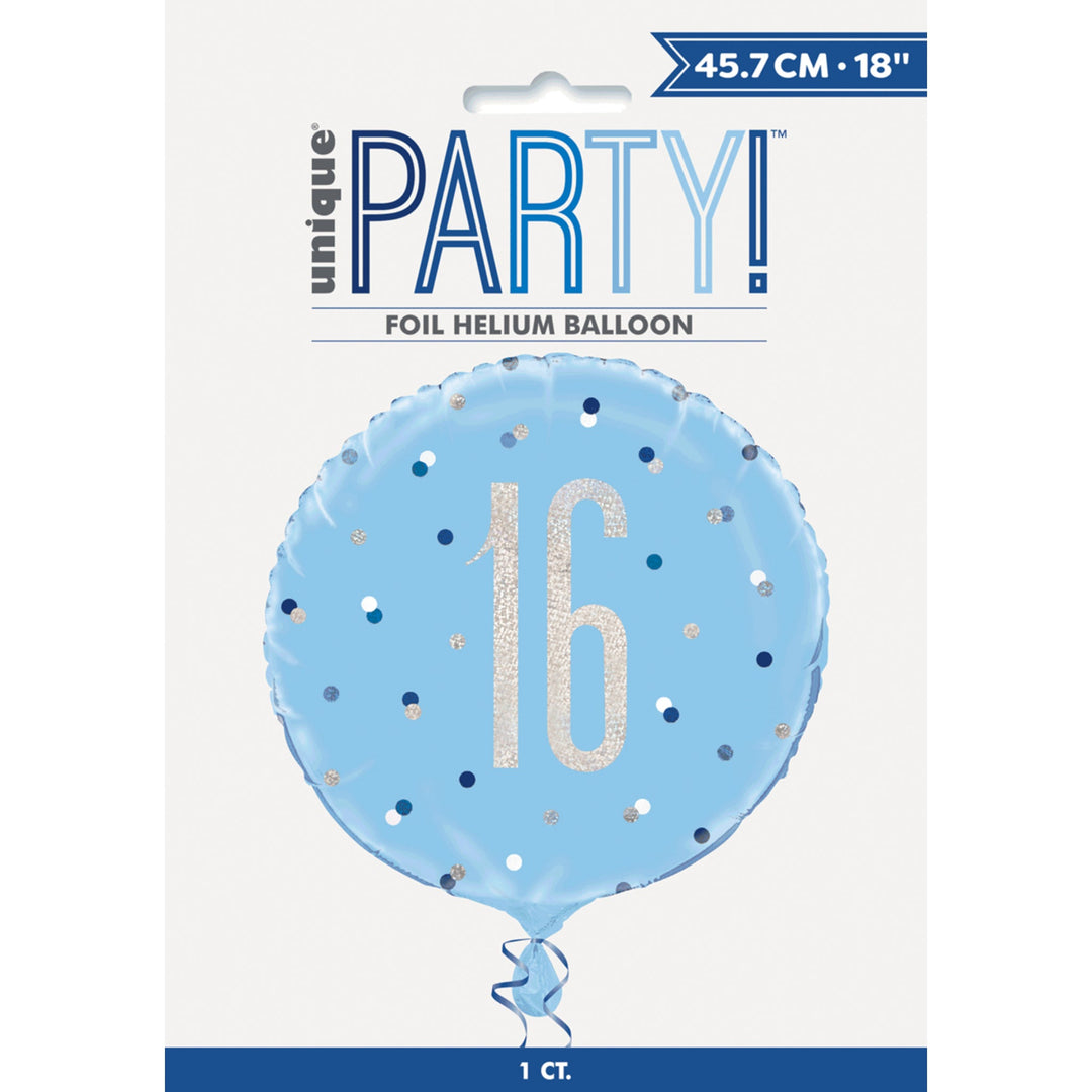 Blue Glitz 16th Birthday Prismatic Foil 18" Balloon