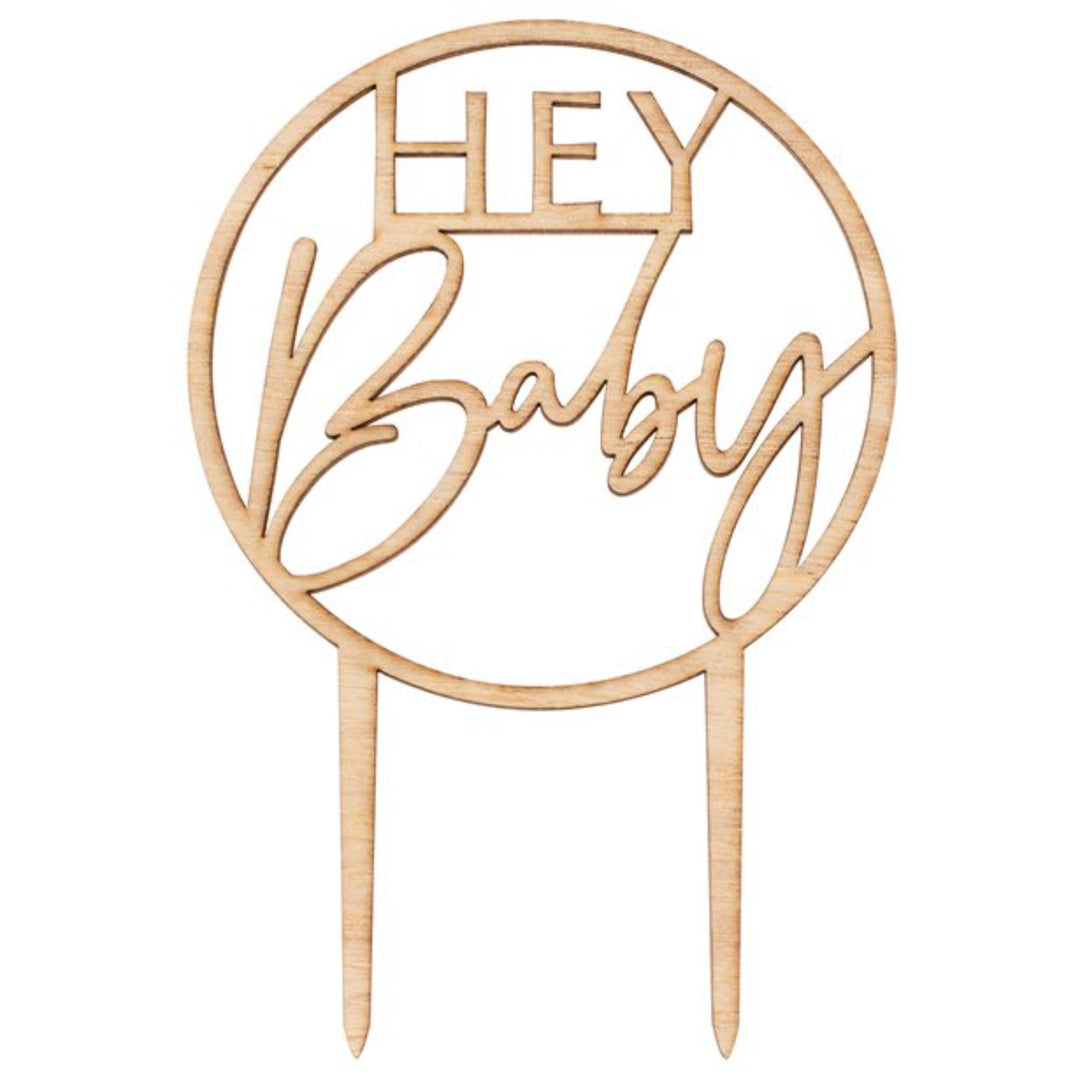 Botanical Baby Wooden 'Hey Baby' Cake Topper