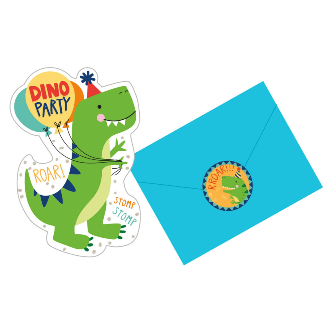 Dinosaur Shaped Party Invitations & Stickers - 8pk