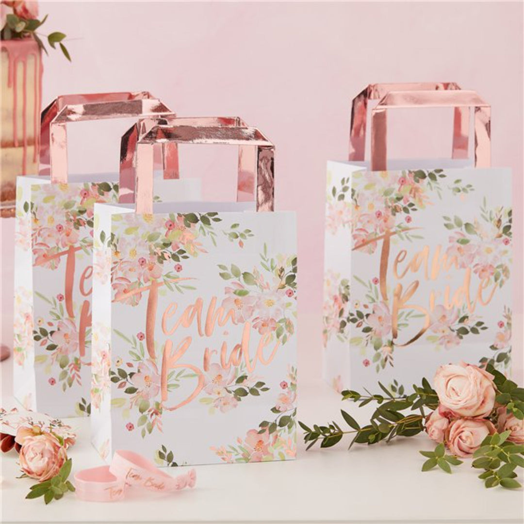 Floral 'Team Bride' Paper Bags - 5pk