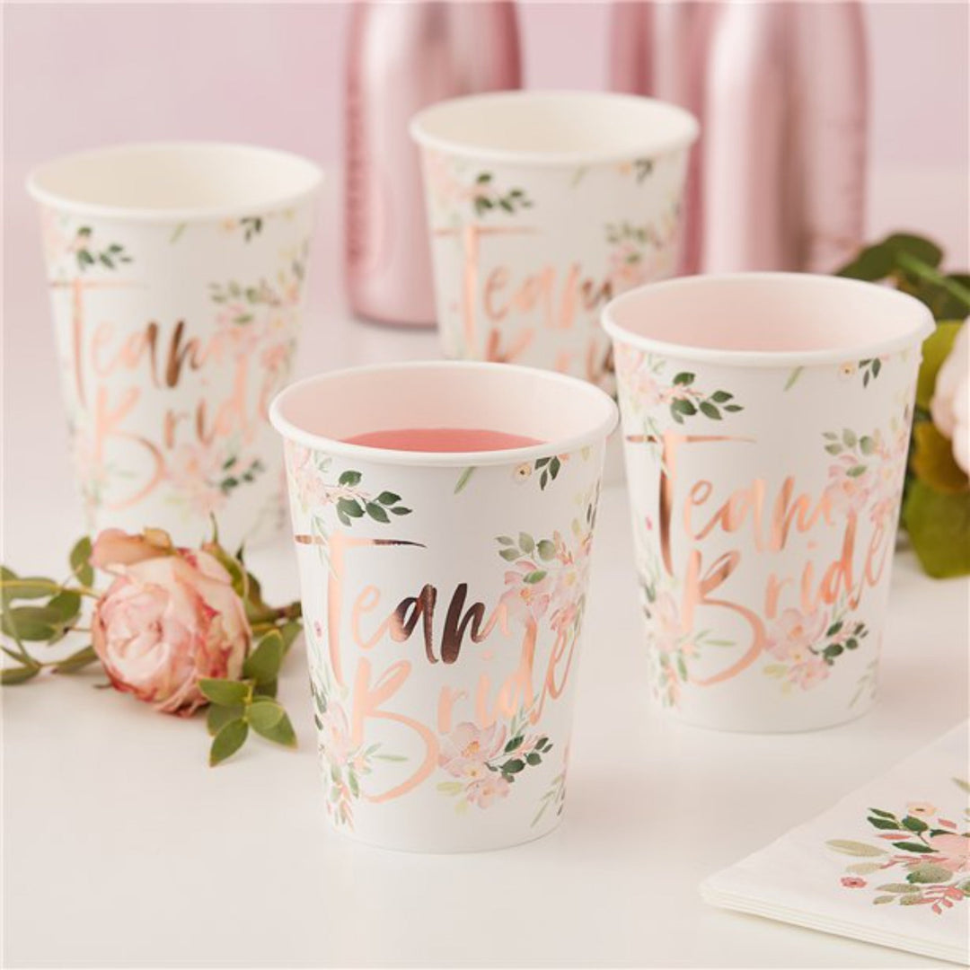 Floral 'Team Bride' Paper Cups - 8pk