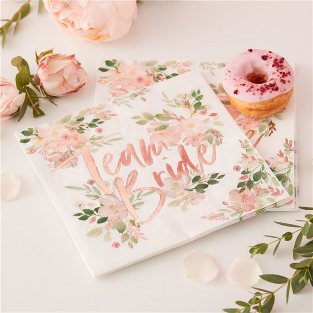 Floral 'Team Bride' Paper Napkins - 16pk