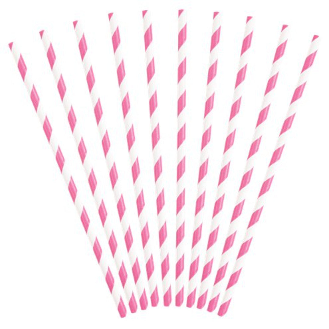 Hot Pink Stripe Paper Straws - 10pk