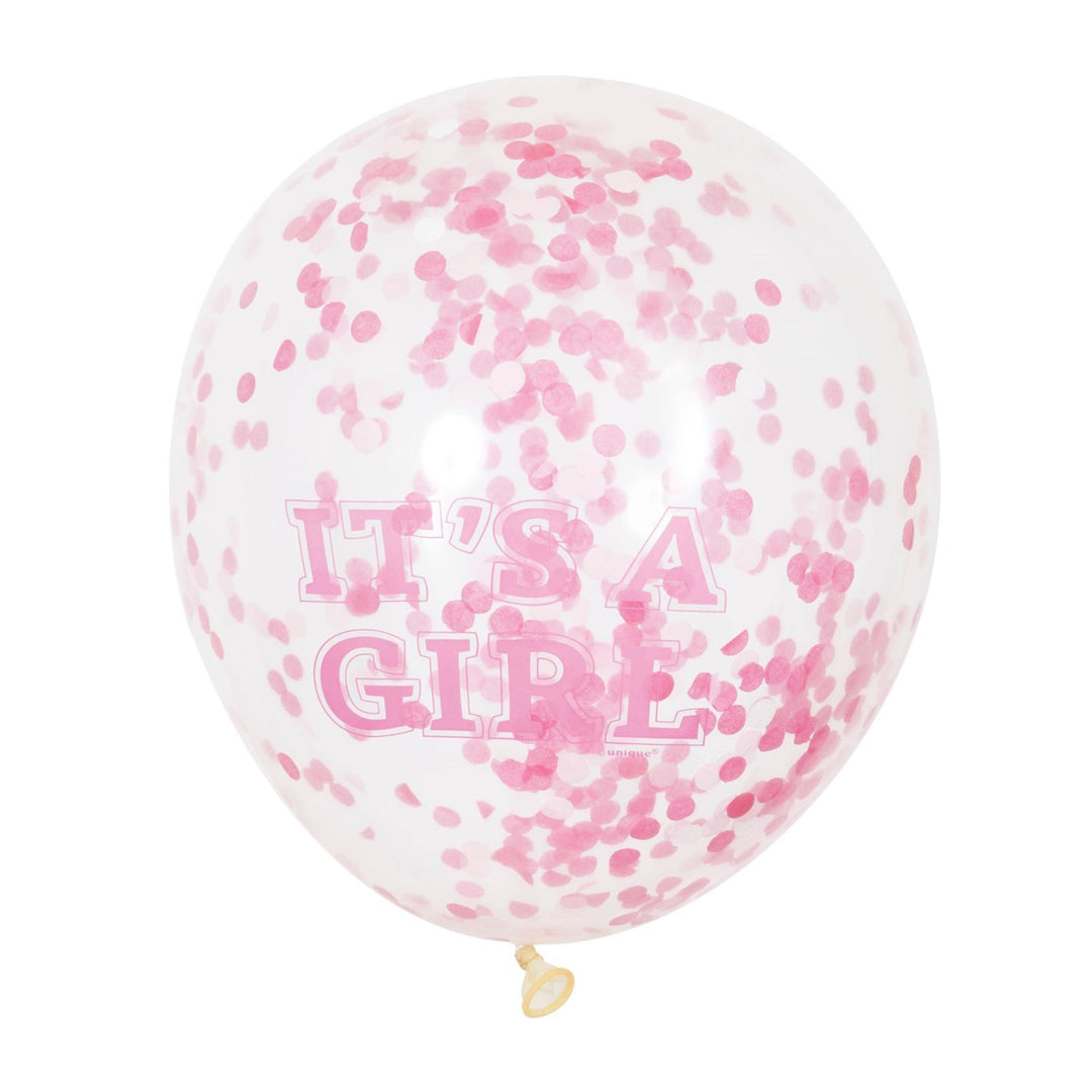 Baby Shower 'Its a Girl' 12" Latex Confetti Balloons - 6pk