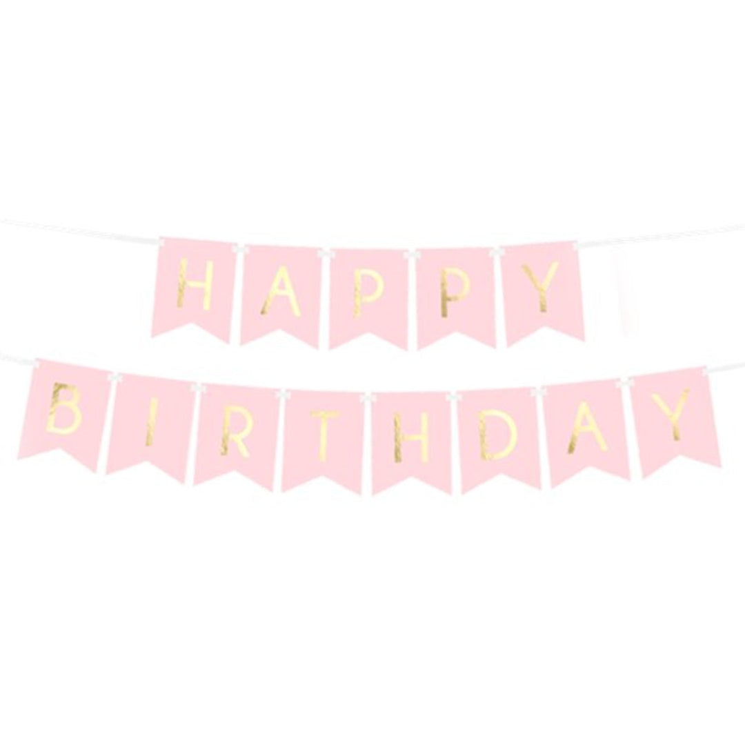 Pastel Pink & Gold 'Happy Birthday' Banner - 1.7m