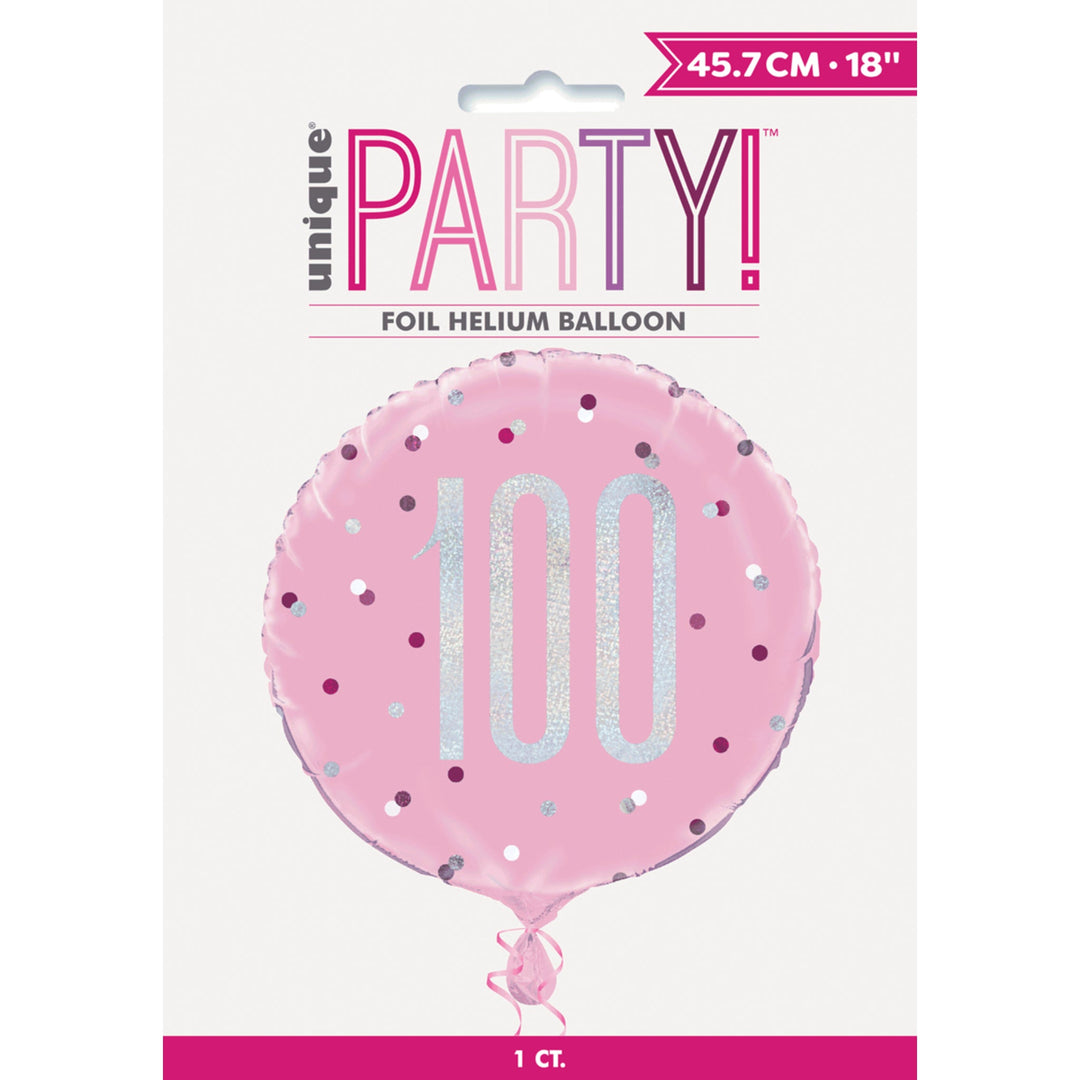 Pink Glitz 100th Birthday Prismatic 18" Foil Balloon