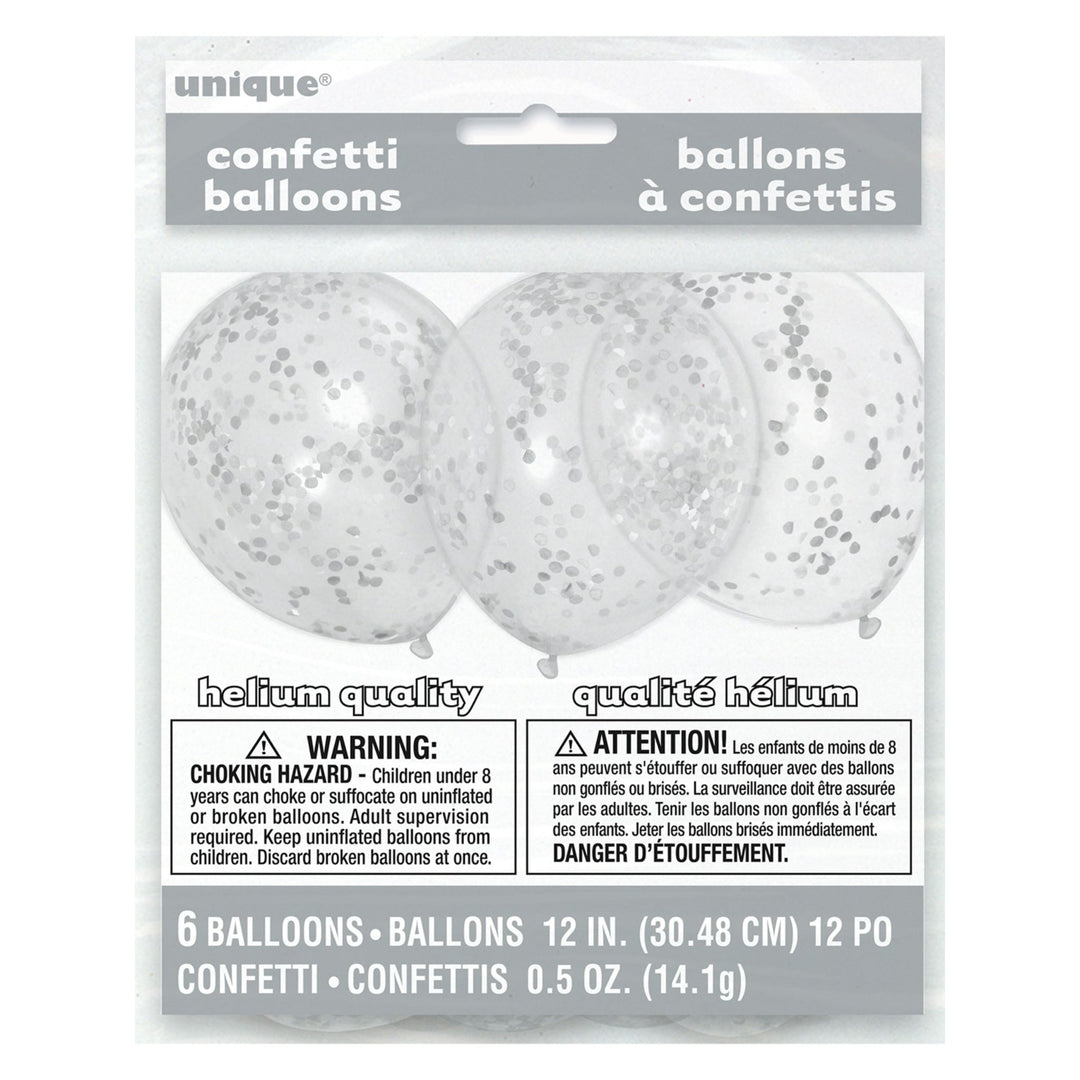 Silver Confetti Clear 12" Latex Balloons - 6pk