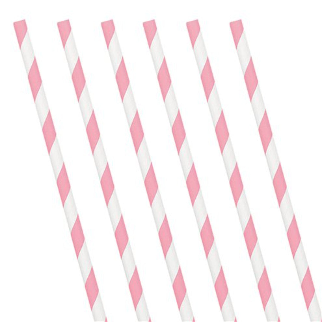 Light Pink Stripe Paper Straws - 24pk